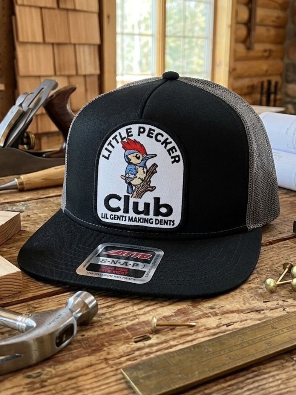Retro Little Pecker Club Hat Funny Dad Humor Woodpecker Patch OTTO Flat Bill Cap